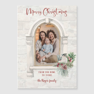 Rustikales Aquarellfenster mit Blumenbezug zu Weih Magnetkarte