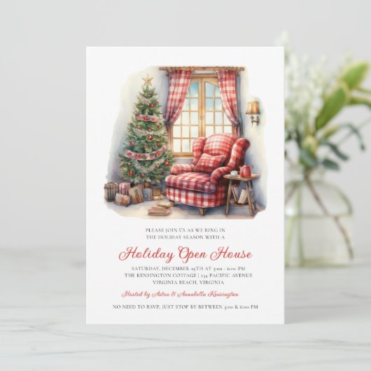 Rustikales Aquarellhaus Einladung (Stehend Vorderseite)