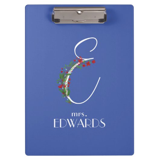 Rustikales Aquarellmonogramm E Lehrer Klemmbrett (Vorderseite)