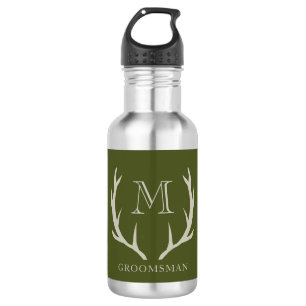 Rustikales Armee-Grün Geweih-Hochzeitsgeschenk für Edelstahlflasche