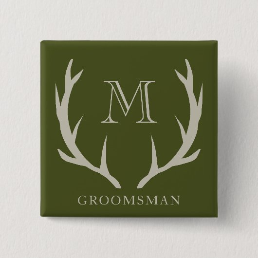 Rustikales Armee-Grün Geweih Individuelles Geschen Button (Vorderseite)