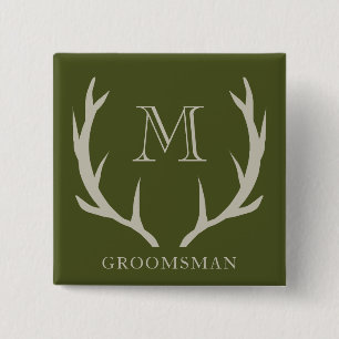 Rustikales Armee-Grün Geweih Individuelles Geschen Button
