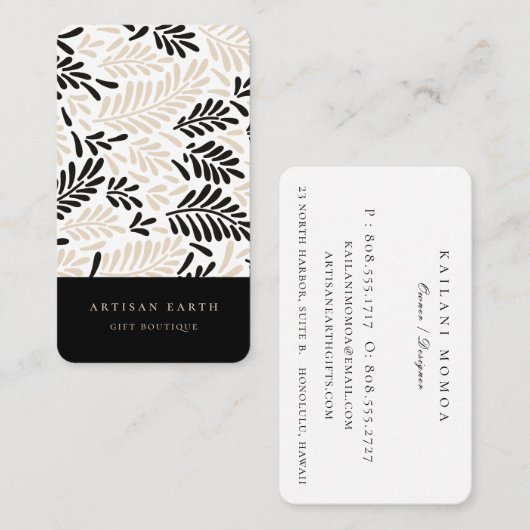 Rustikales Artisan erthy Abstrakt Palm Pattern Visitenkarte (Vorne/Hinten)