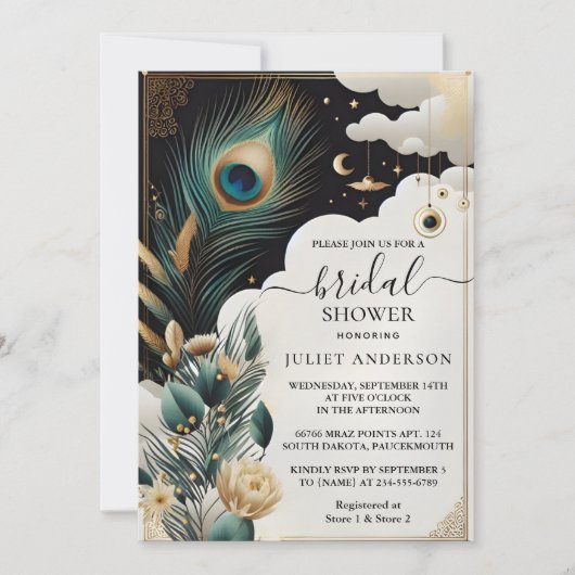 Rustikales Asian Sky Cloud Peacock Brautparty Einladung (Vorderseite)