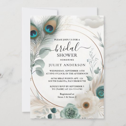 Rustikales Asian Sky Cloud Peacock Brautparty gela Einladung (Vorderseite)