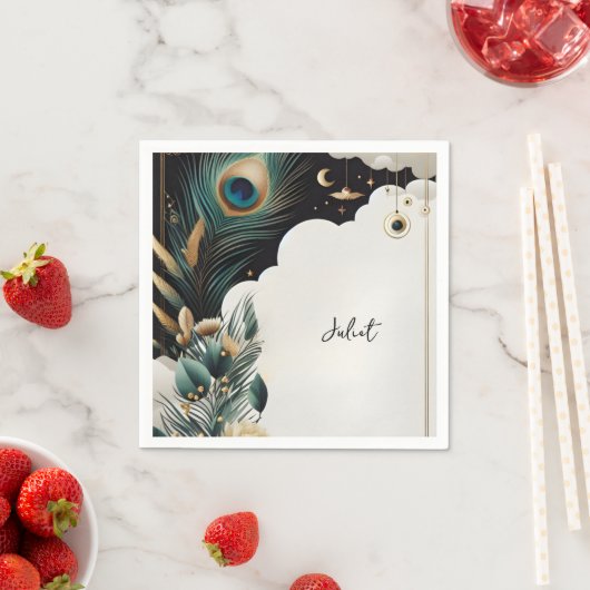 Rustikales Asian Sky Cloud Peacock Brautparty Serviette (Beispiel)
