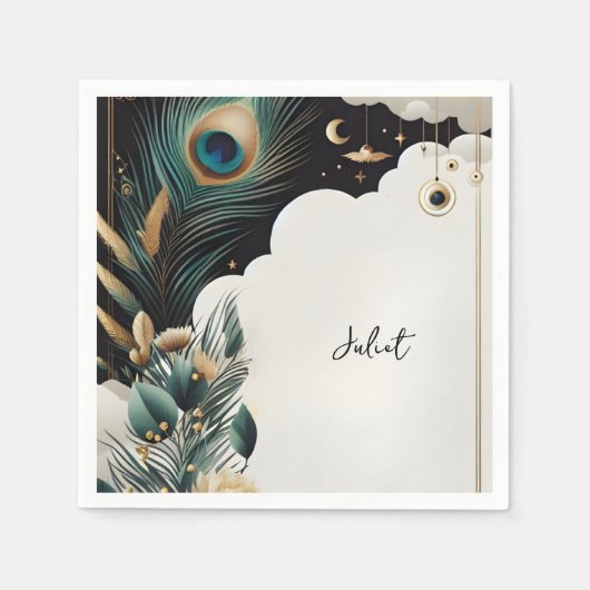Rustikales Asian Sky Cloud Peacock Brautparty Serviette (Vorderseite)