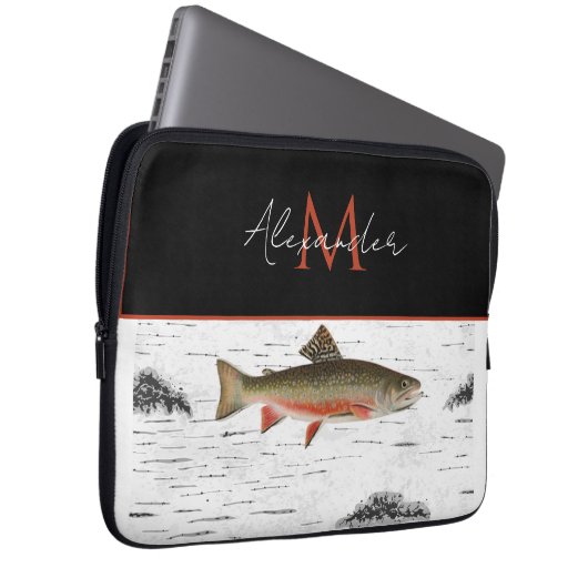 Rustikales Aspen Bark Foreut Fisherman Lake House Laptopschutzhülle (Vorne Rechts)