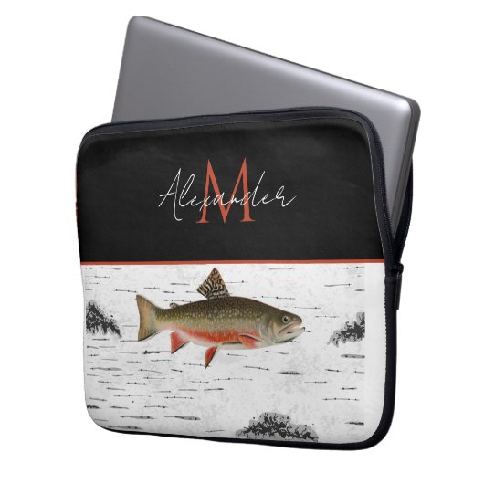 Rustikales Aspen Bark Foreut Fisherman Lake House Laptopschutzhülle (Vorderseite Links)