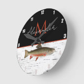 Rustikales Aspen Bark Foreut Fisherman Lake House Runde Wanduhr (Winkel)