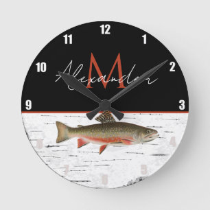 Rustikales Aspen Bark Foreut Fisherman Lake House Runde Wanduhr