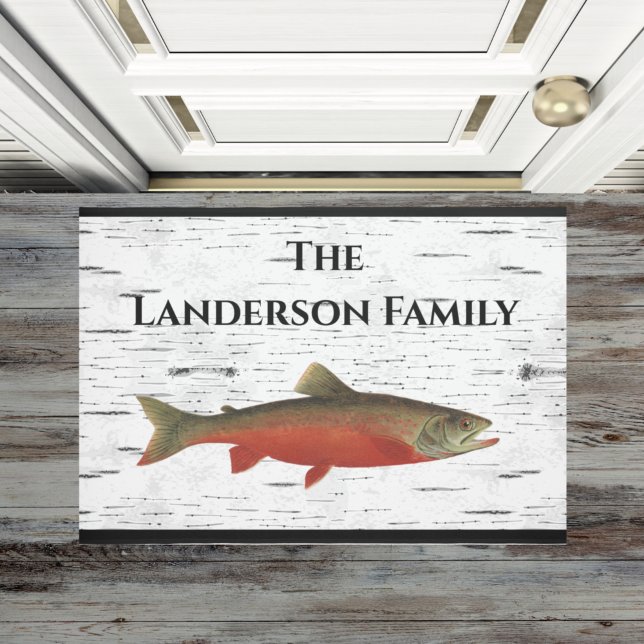 Rustikales Aspen Bark Trout Fishing Lake House Fußmatte (Von Creator hochgeladen)