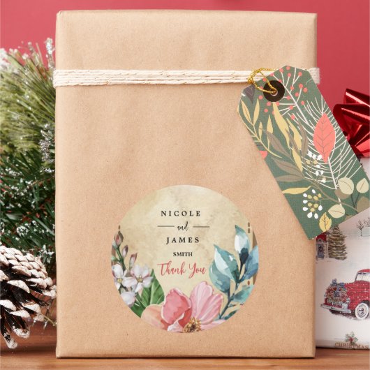 Rustikales Aussehen Aquarellblume Runder Aufkleber (Feiertag)