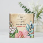 Rustikales Aussehen Aquarellblume Save The Date (Stehend Vorderseite)