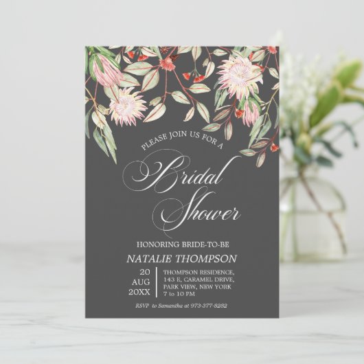 Rustikales australisches Blume Script-Brautparty Einladung (Stehend Vorderseite)