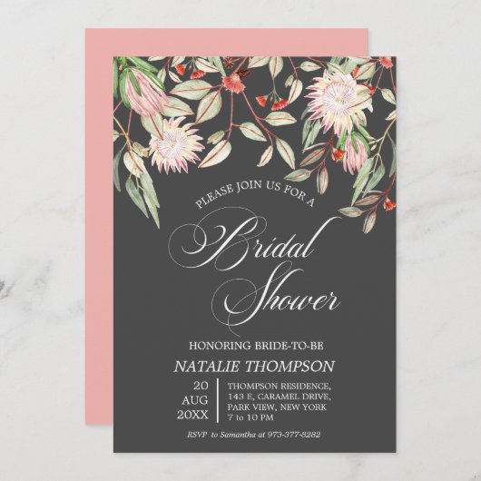 Rustikales australisches Blume Script-Brautparty Einladung (Vorne/Hinten)