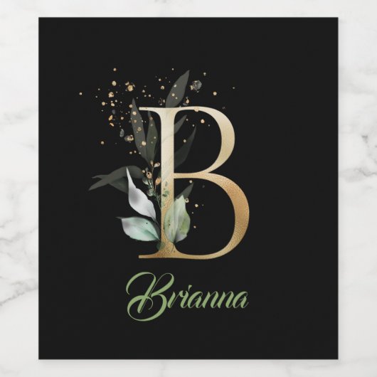 Rustikales B-Monogramm-Grünfolien-Eukalyptus-Gold Weinetikett (Einzelnes Label)