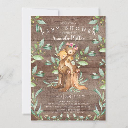 Rustikales Baby Bear und Mama Kinderdusche Einladu Einladung (Vorderseite)