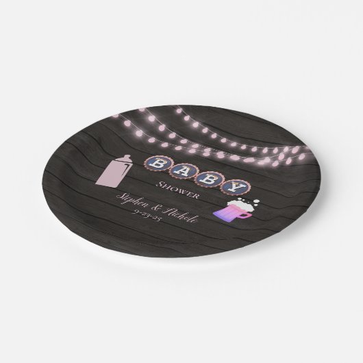 Rustikales Baby braut eine rosa Babydusche Pappteller (Schrägansicht)