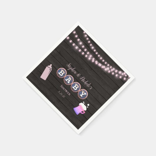 Rustikales Baby braut eine rosa Babydusche Serviette (Ecke)