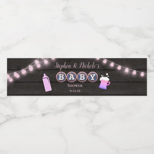 Rustikales Baby braut eine rosa Babydusche Wasserflaschenetikett (Einzelnes Label)