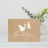 Rustikales Baby Duwer Gender Neutral Stork Gold St Dankeskarte (Stehend Vorderseite)