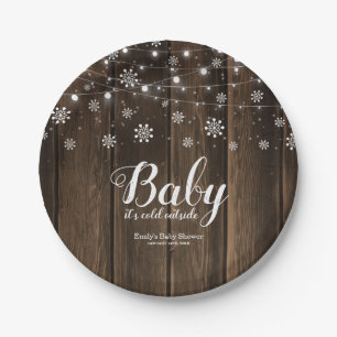 Rustikales Baby Es ist kalt draußen Winter Baby Du Pappteller