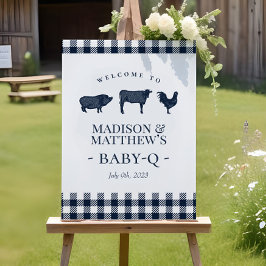 Rustikales Baby GRILLEN Blue Kariert Willkommen Poster