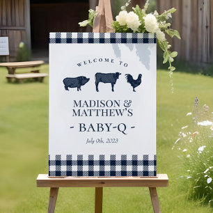 Rustikales Baby GRILLEN Blue Kariert Willkommen Poster