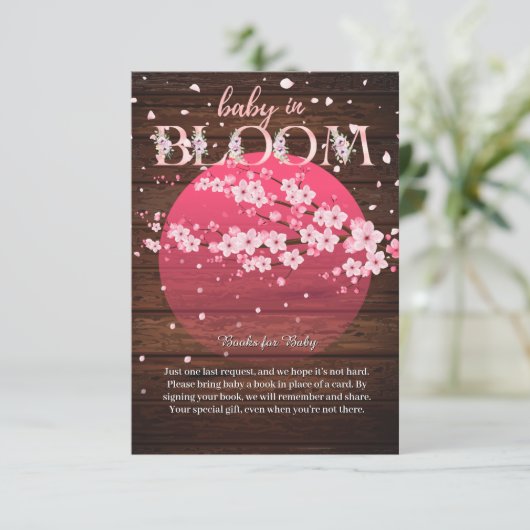 Rustikales Baby in Bloom Sakura Cherry Blossom Begleitkarte (Stehend Vorderseite)