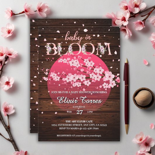 Rustikales Baby in Bloom Sakura Cherry Blossom Inv Einladung