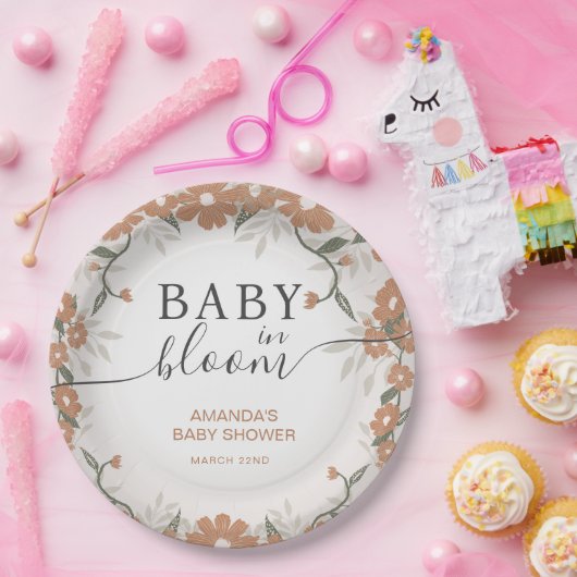 Rustikales Baby in der Blütendusche Pappteller (Party)