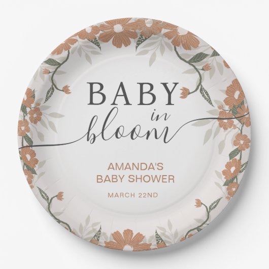 Rustikales Baby in der Blütendusche Pappteller (Vorderseite)