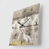 Rustikales Baby Lamb Burlap Square Wall Clock Quadratische Wanduhr (Winkel)