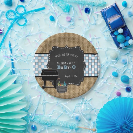 Rustikales Baby Q Junge Babydusche Dekor Pappteller (Party)