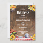 Rustikales BABY-Q Picnic Sonnenblume Kariertes Hol Einladung (Vorderseite)