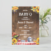 Rustikales BABY-Q Picnic Sonnenblume Kariertes Hol Einladung (Stehend Vorderseite)