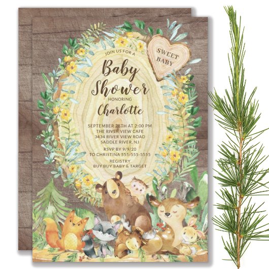 Rustikales Baby Woodland Animals Baby Dusche Einladung