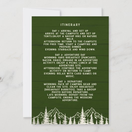 Rustikales Bachelor Party Wochenende Camping Einladung (Rückseite)