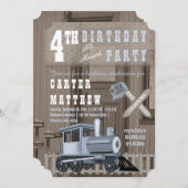 Rustikales Bahnübergang 4. Geburtstag Party Einladung (Vorne/Hinten)