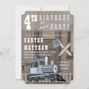 Rustikales Bahnübergang 4. Geburtstag Party Einladung