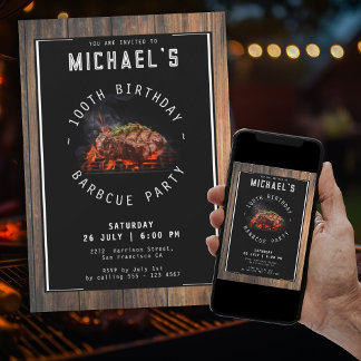 Rustikales Barbecue 100. Geburtstagsparty Einladung