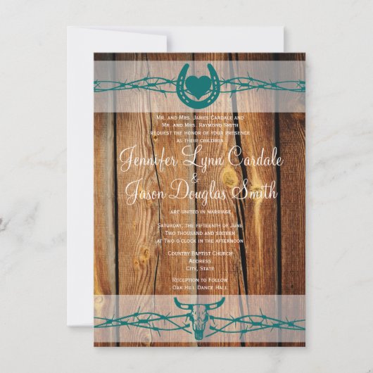 Rustikales Barbed Wire Horseshoe Hochzeitseinladun Einladung (Vorderseite)