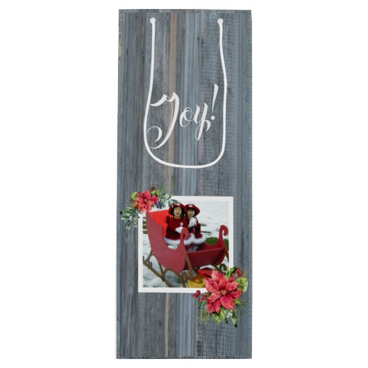 Rustikales Barboard und Poinsettias ~ Foto Geschenktüte Für Weinflaschen (Vorderseite)