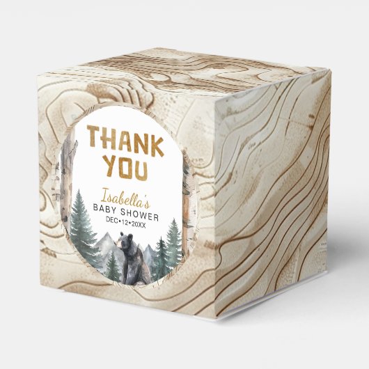Rustikales Bärenwald Adventure Baby Dusche Gefalle Geschenkschachtel (Rückseite)