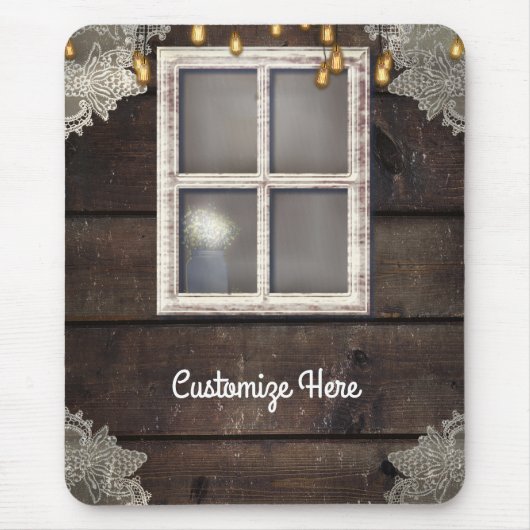 Rustikales Barfenster und Lichter Rustikales Land Mousepad (Vorne)