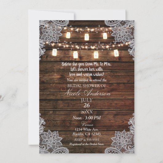 Rustikales Barholz & Mason Jars Brautparty Einladung (Vorderseite)