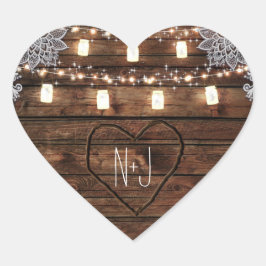Rustikales Barholz & Mason Jars Gastgeschenk Hochz Herz-Aufkleber