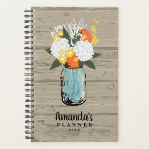 Rustikales Barholz Orange Gerber Daisy Mason Jar Planer
