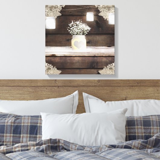Rustikales Barholz Spitzen Mason Jars & Gipskraut Leinwanddruck (Insitu (Schlafzimmer))